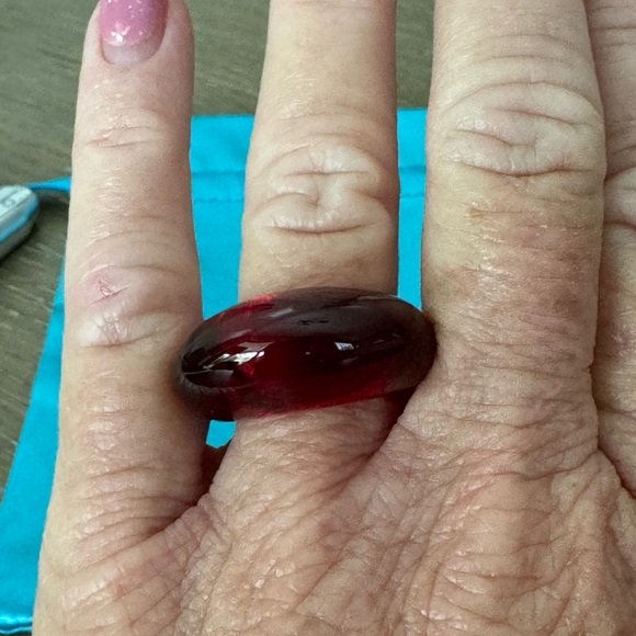 Baccarat Red Crystal Ring Sz 54 - Picture 2 of 8